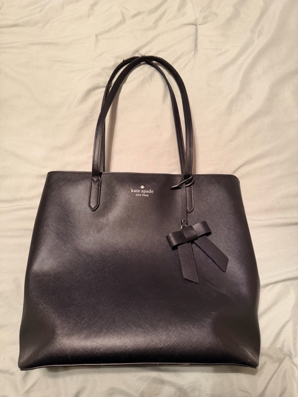 kate spade black Saffiano leather bow tote
